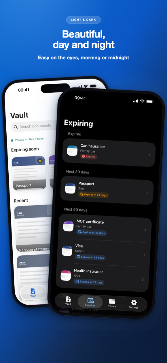 Beautiful, day and night — DocHarbor shown in light and dark on two devices