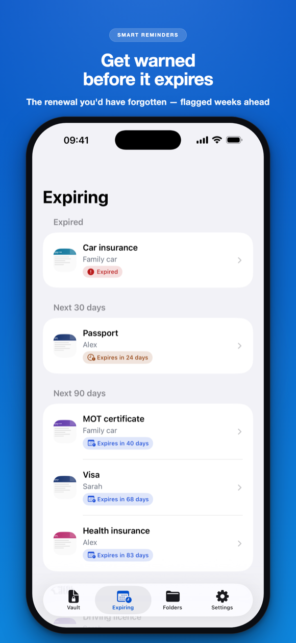 Get warned before it expires — the Expiring dashboard flagging renewals weeks ahead